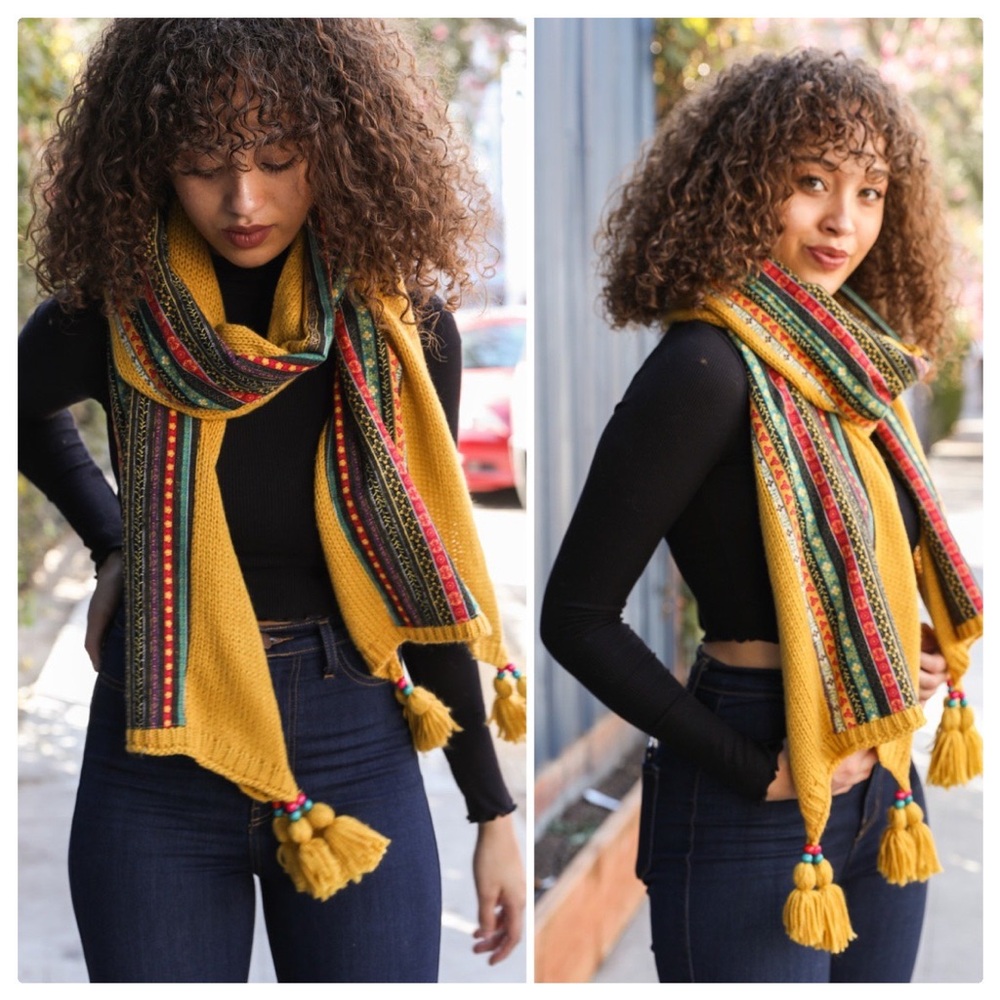 Bohemian Knit Braided & Tassel Scarf - Picture 7 of 8